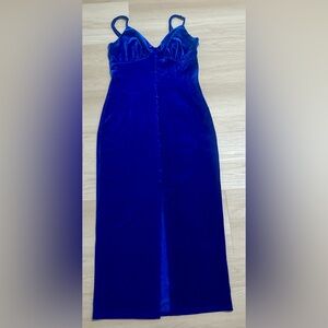 g.p.d. Blue Velvet Maxi Dress Button Strappy Sleeve V-Neck Adjustable M